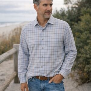 Calder Carmel Limited Plaid Button Down Shirt Blue Gray Cotton Long‎ Sleeve XXL